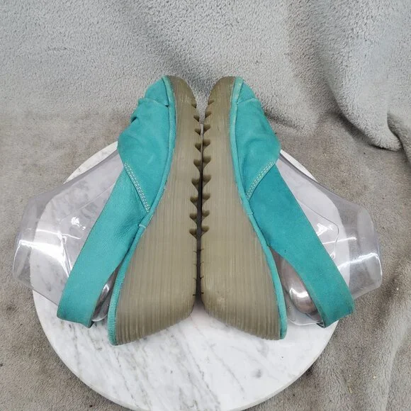 Fly London Shoes Womens Size EU38 US 7.5 Yakin Teal Leather Wedge Sandals *Read* - Picture 6 of 10